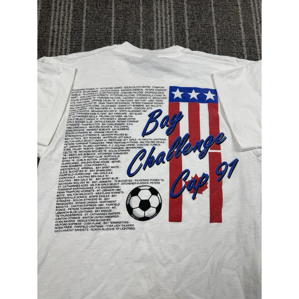 Vintage Soccer Shirt Mens Medium White Bay Challenge Cup 1991‎ Single Stich